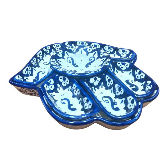 Moroccan Hamsa Pattern Ceramic Serving Set – 7-Piece Handmade Fez PotteryColorful Serving Dishes for Snacks, Appetizers, Dips and More – Moroccon Decorative Platters for Celebrations, Parties and Events