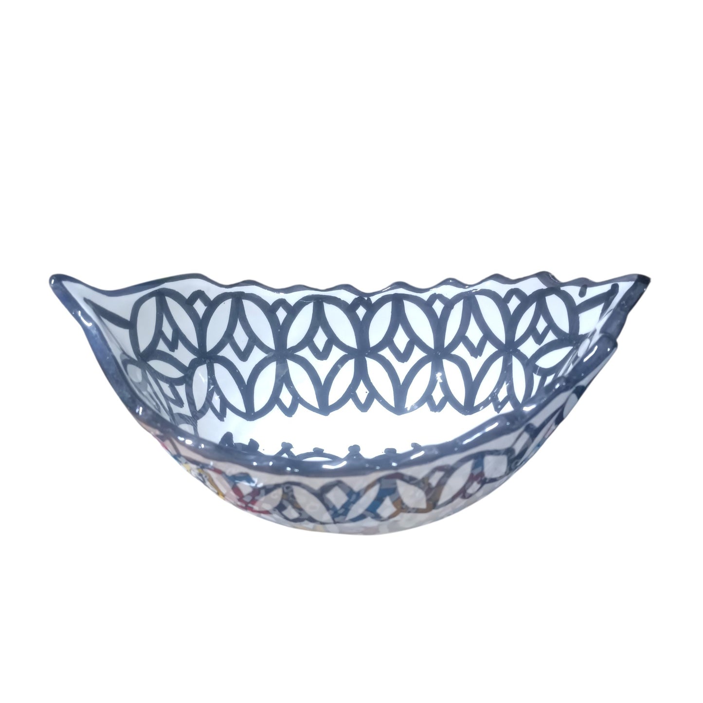 Moroccan Fez pottery Boat-Shaped Salad Bowl – Hand-Painted Geometric Ceramic Serving Bowl