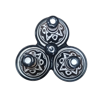 Moroccan Black & White Ceramic tagine 3-Compartment Spice & Condiment Set