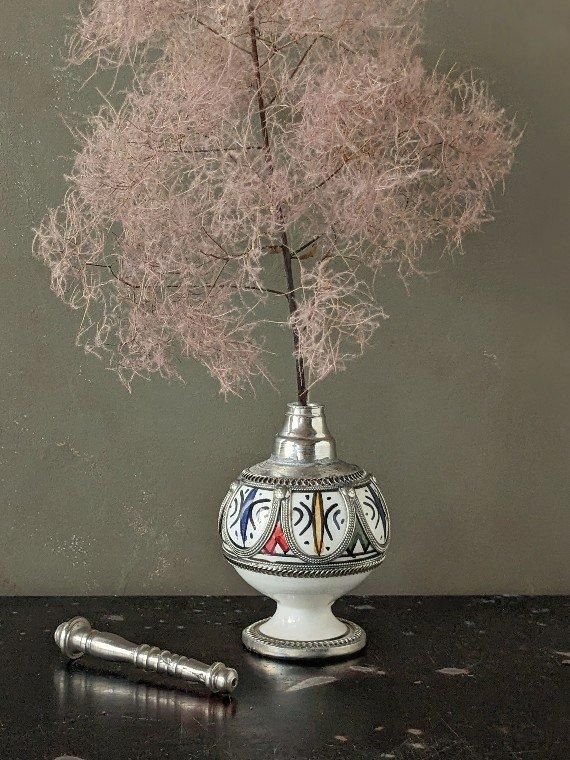 Handmade Moroccan Ceramic Perfume Bottle – Traditional Fez Pottery Decor