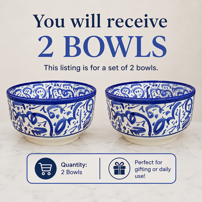 Handcrafted Moroccan Arabic Calligraphy 2 Bowls – Decorative & Functional Ceramic Serving Bowl