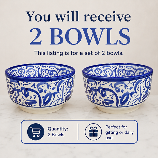 Handcrafted Moroccan Arabic Calligraphy 2 Bowls – Decorative & Functional Ceramic Serving Bowl