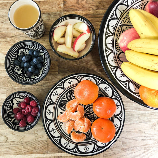 Bowls and plates handmade from fez medina pottery
