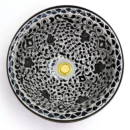 Handcrafted Moroccan Ceramic Sink – Black & White Floral Design