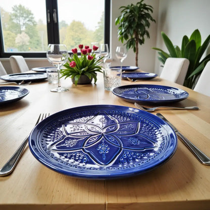 Moroccan Geometric Engraved plate Hand-Engraved Ceramic Plates 22cm – Premium Artisan Serving Dishes