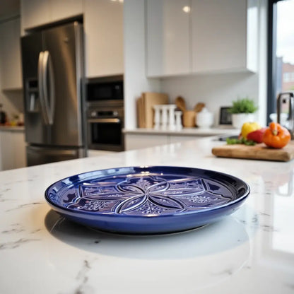 Moroccan Geometric Engraved plate Hand-Engraved Ceramic Plates 22cm – Premium Artisan Serving Dishes