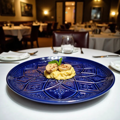 Moroccan Geometric Engraved plate Hand-Engraved Ceramic Plates 22cm – Premium Artisan Serving Dishes