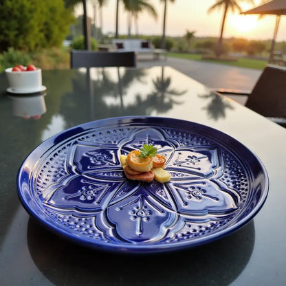 Moroccan Geometric Engraved plate Hand-Engraved Ceramic Plates 22cm – Premium Artisan Serving Dishes