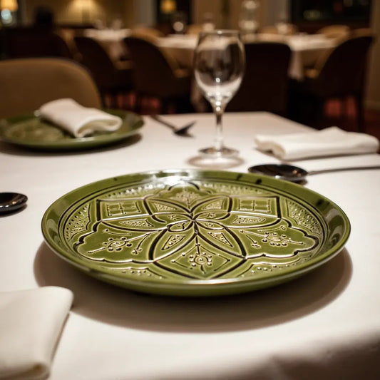 Engraved Moroccan ceramic plates Hand-Engraved Geometric Ceramic Plates 22cm – Premium Artisan Serving Dishes