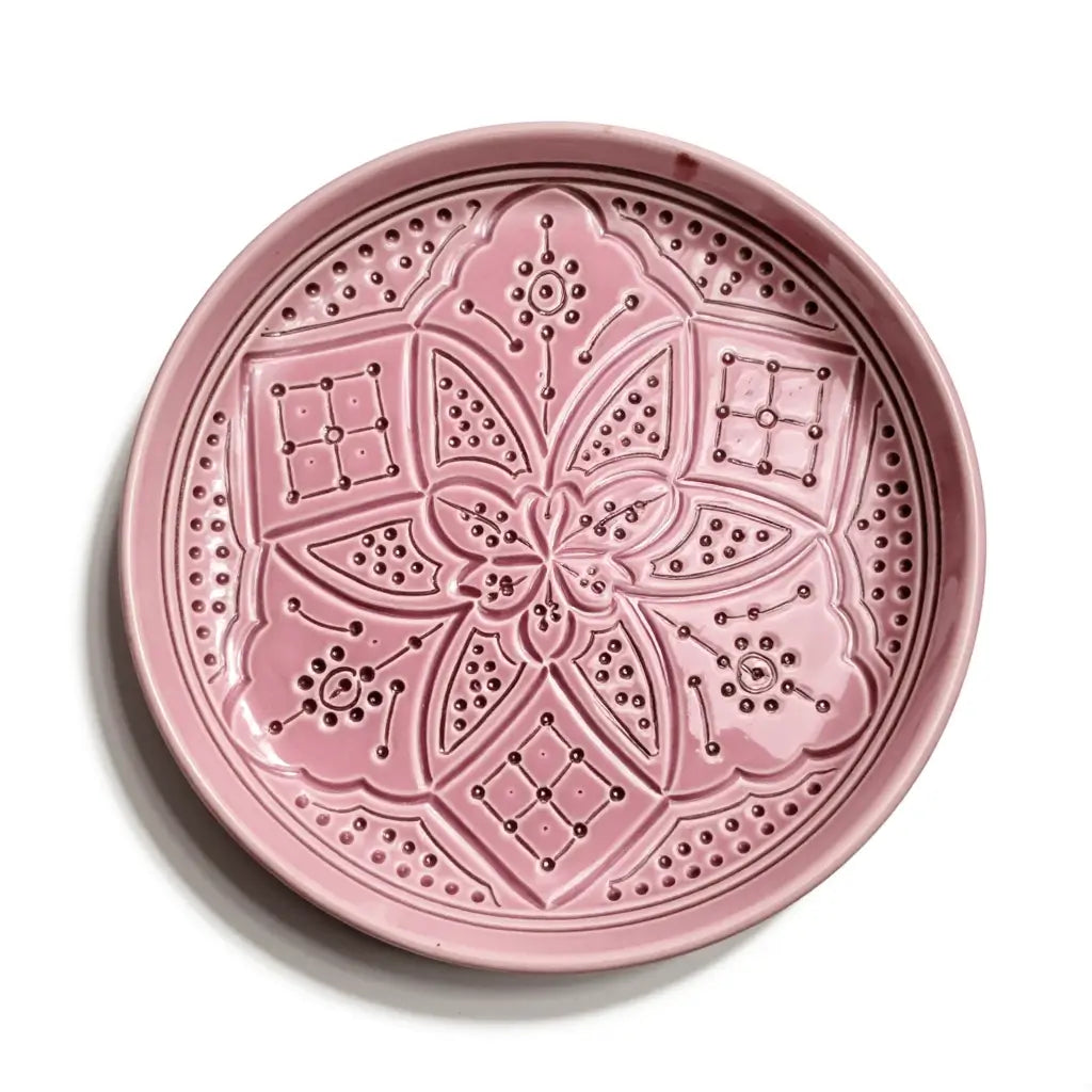 Hand-Engraved Geometric Ceramic Plates 22cm – Premium Artisan Serving Dishes