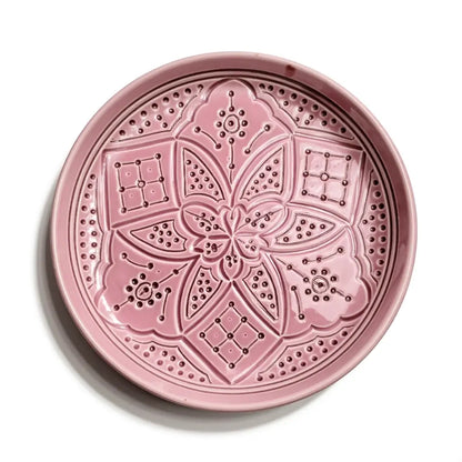 Hand-Engraved Geometric Ceramic Plates 22cm – Premium Artisan Serving Dishes