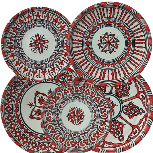 Handmade Moroccan Ceramic Plates – Red & Black Design