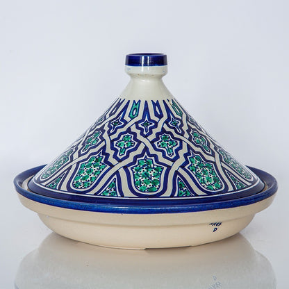 Hand-Painted Moroccan Tagine – 30cm Wide – White Clay – Dishwasher & Microwave Safe