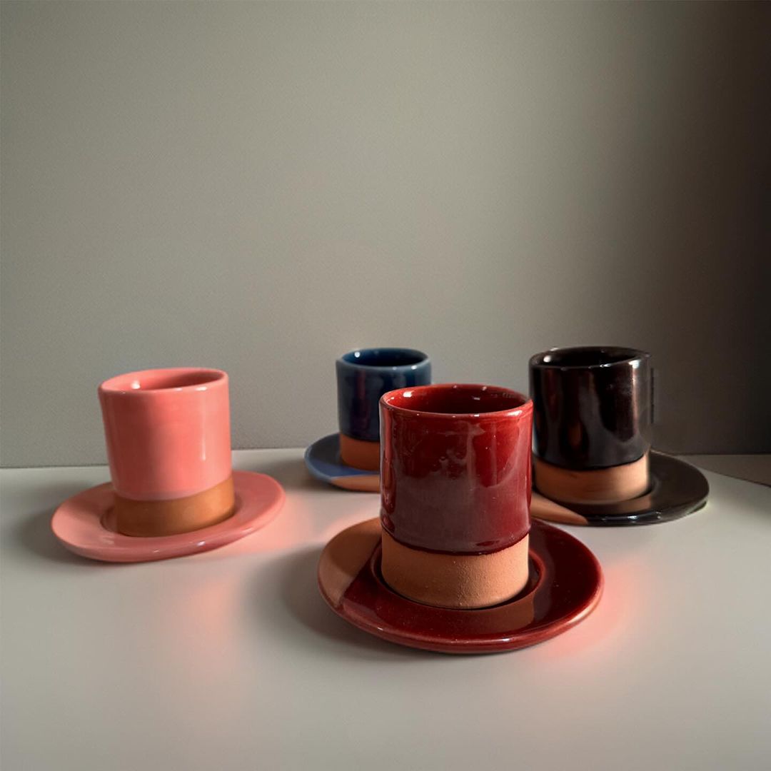 Coffee cups handmade pottery and hand painted fez pottery