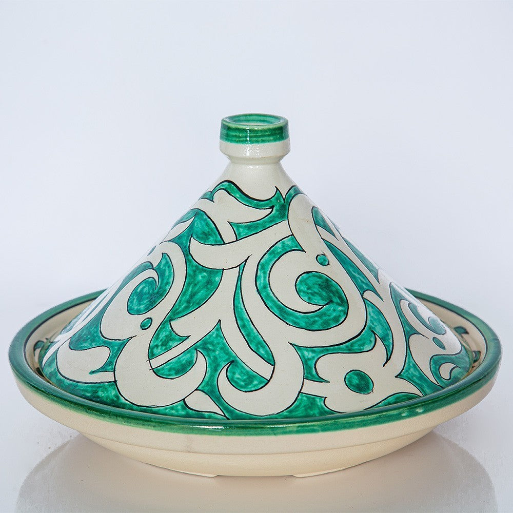 Handcrafted Green Tagine with “Nouwara” Motif – Oven, Microwave & Dishwasher Safe