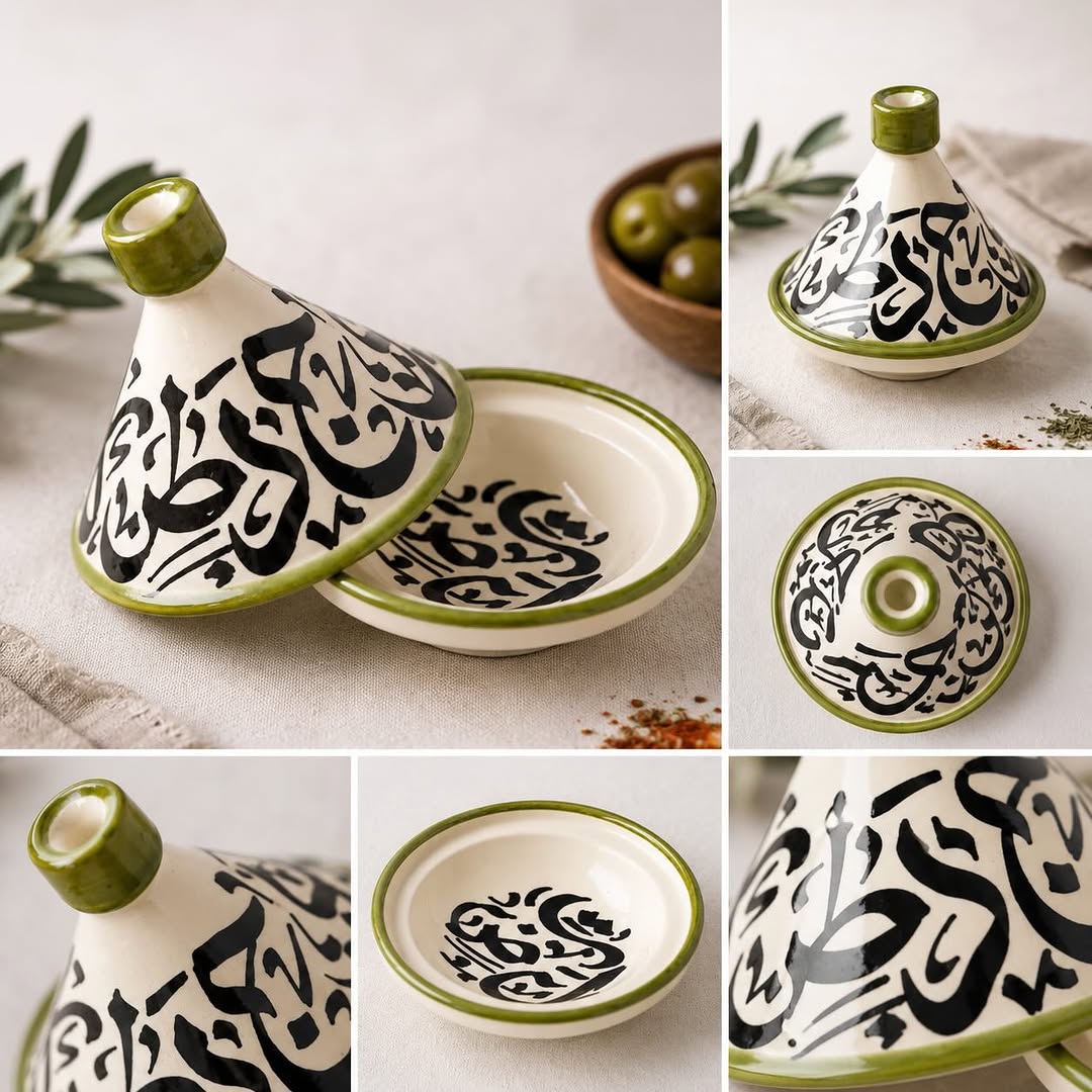 Mini Moroccan Ceramic Tagine with Arabic Calligraphy – Handmade Decorative Spice & Serving Dish
