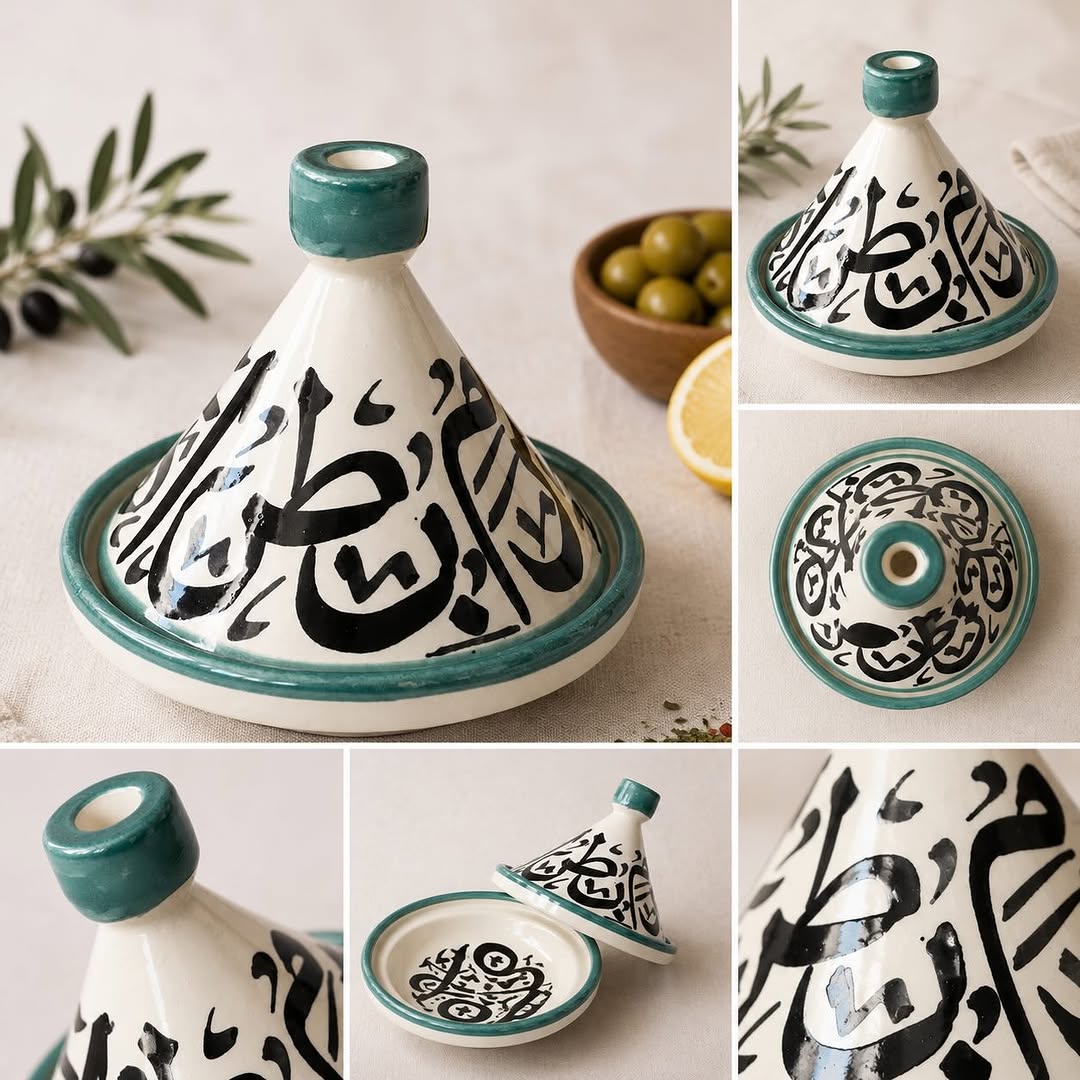 Mini Moroccan Ceramic Tagine with Arabic Calligraphy – Handmade Decorative Spice & Serving Dish