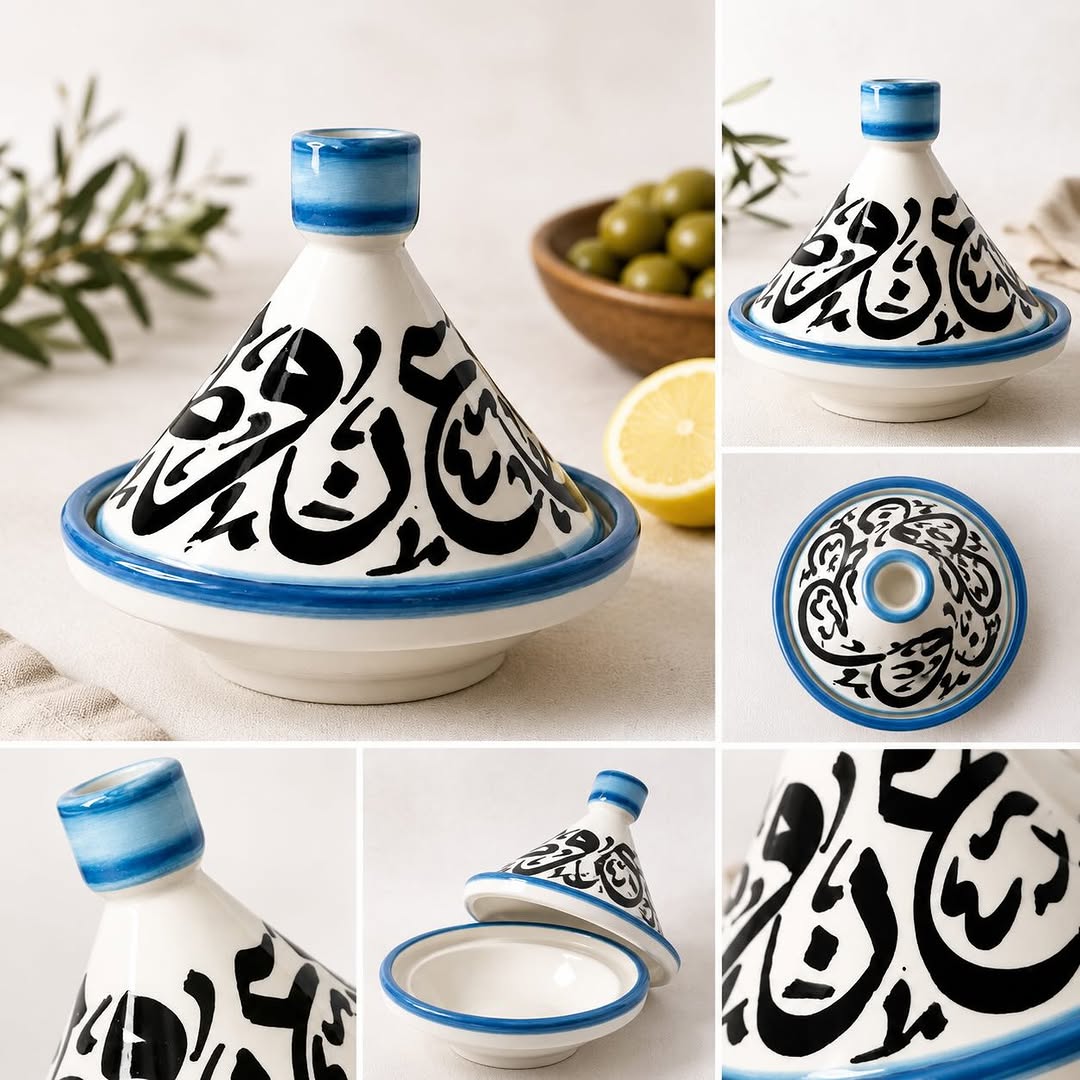 Mini Moroccan Ceramic Tagine with Arabic Calligraphy – Handmade Decorative Spice & Serving Dish
