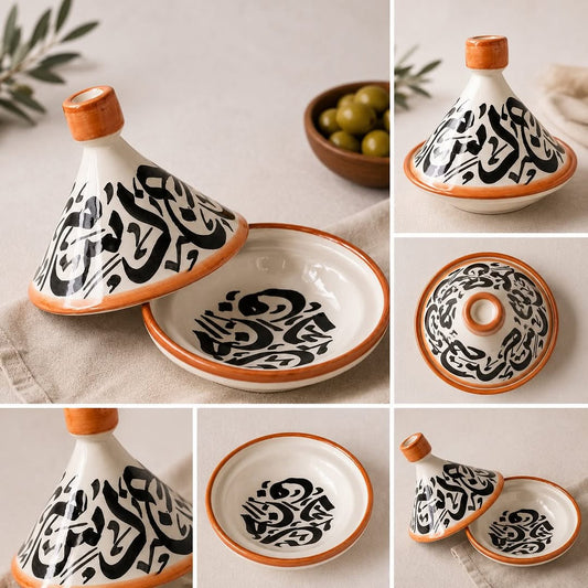 Mini Moroccan Ceramic Tagine with Arabic Calligraphy – Handmade Decorative Spice & Serving Dish
