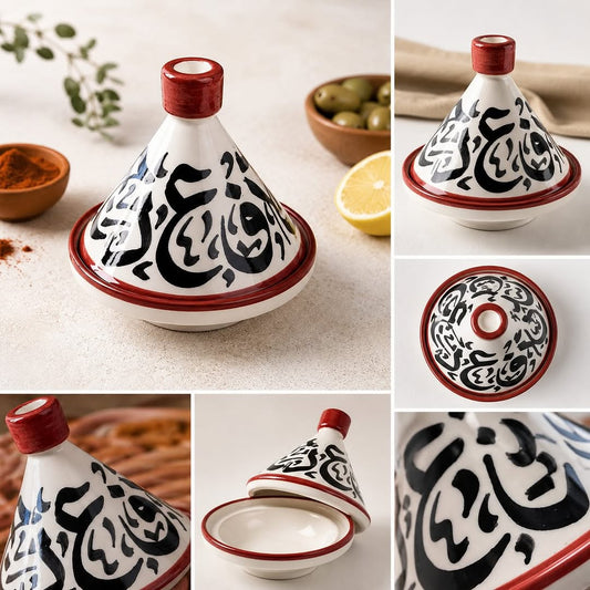 Mini Moroccan Ceramic Tagine with Arabic Calligraphy – Handmade Decorative Spice & Serving Dish