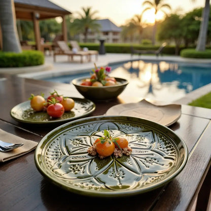Engraved Moroccan ceramic plates Hand-Engraved Geometric Ceramic Plates 22cm – Premium Artisan Serving Dishes