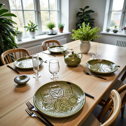 Engraved Moroccan ceramic plates Hand-Engraved Geometric Ceramic Plates 22cm – Premium Artisan Serving Dishes
