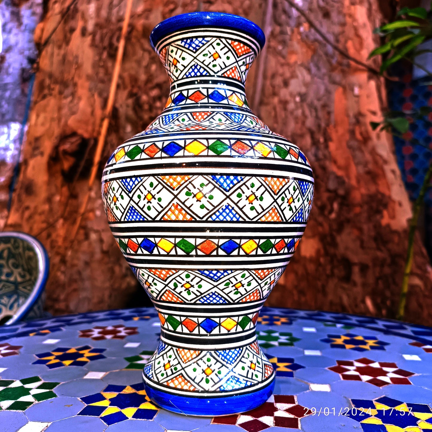 Moroccan ceramic vase, handmade and hand painted