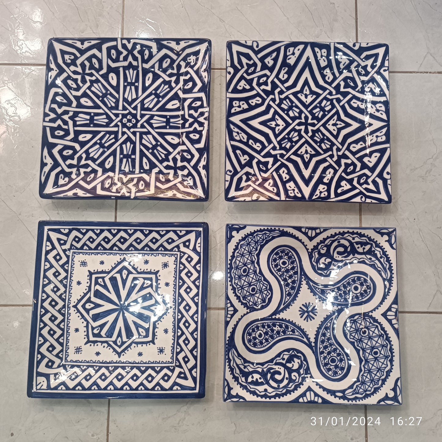 Blue Moroccan Square Ceramic Plates – Handmade in Fez, Morocco