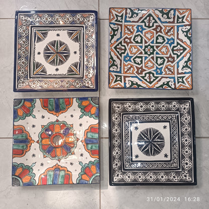 Blue Moroccan Square Ceramic Plates – Handmade in Fez, Morocco