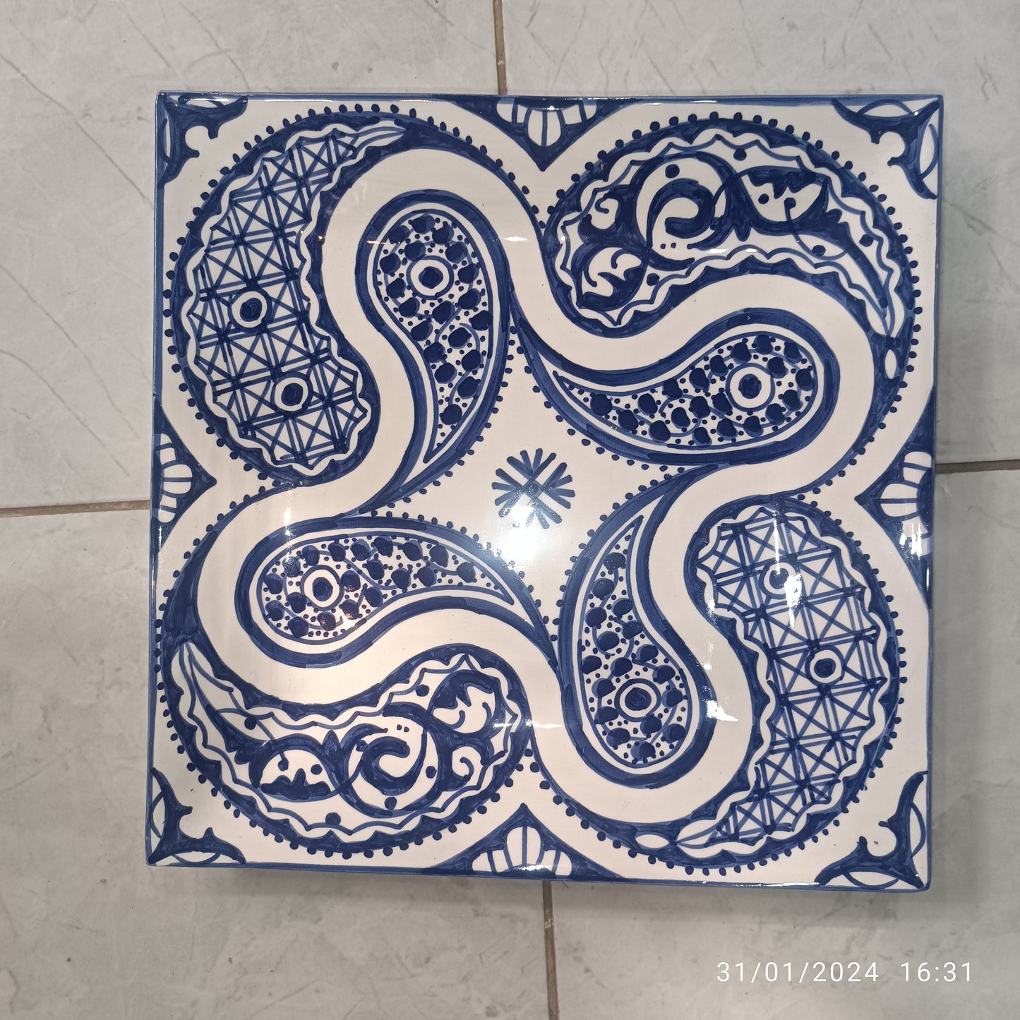 Blue Moroccan Square Ceramic Plates – Handmade in Fez, Morocco