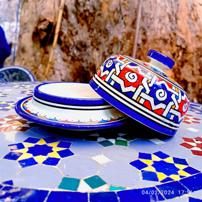 Hand-Painted Moroccan Butter & Cheese Dish – White Clay Art from Fez