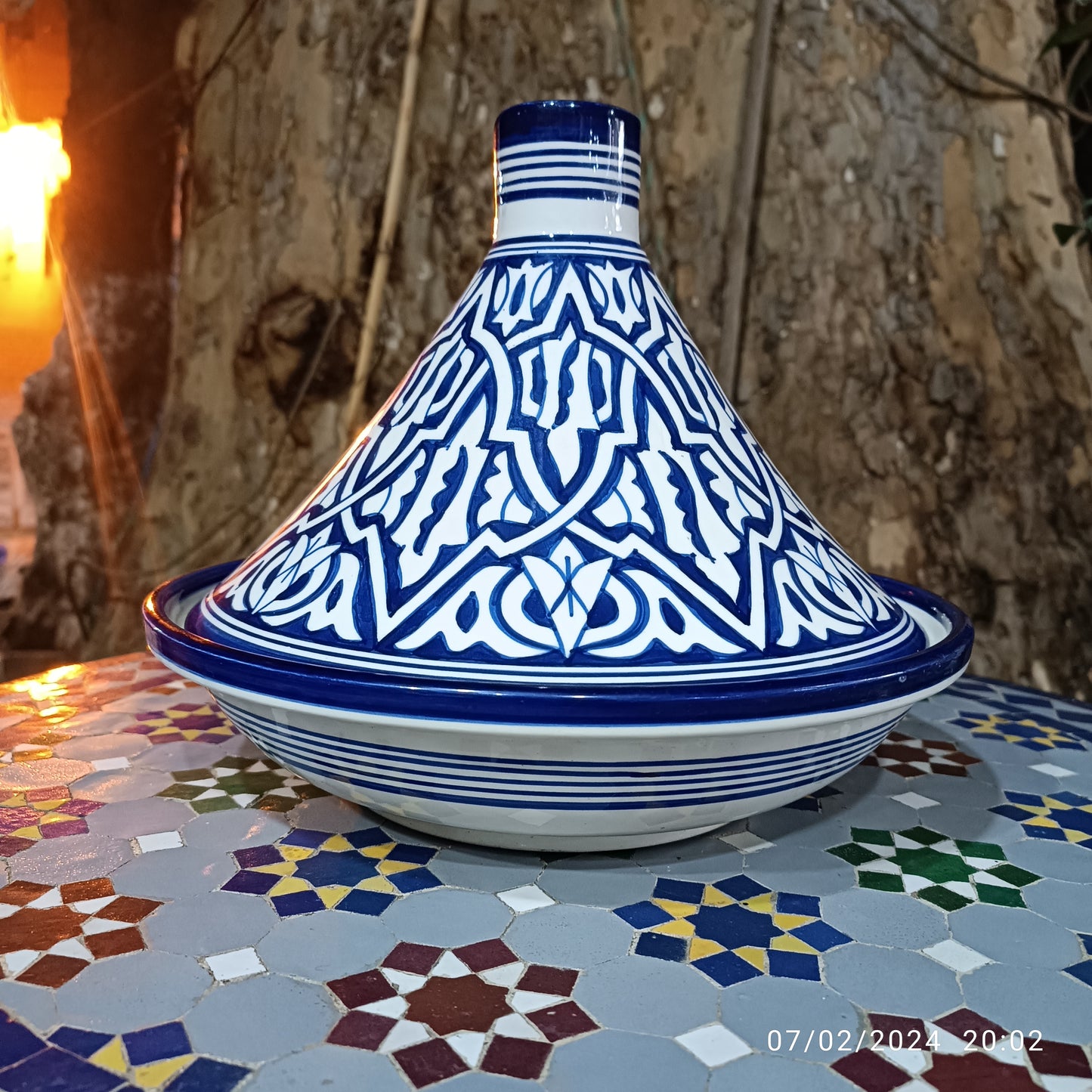 Handcrafted Moroccan Blue Ceramic Tagine – Decorative Serving Dish