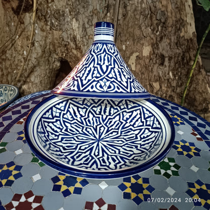 Handcrafted Moroccan Blue Ceramic Tagine – Decorative Serving Dish