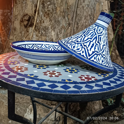 Handcrafted Moroccan Blue Ceramic Tagine – Decorative Serving Dish