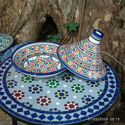 Handcrafted Multicolor Moroccan Serving Tagine – Decorative Ceramic Food Presentation Dish