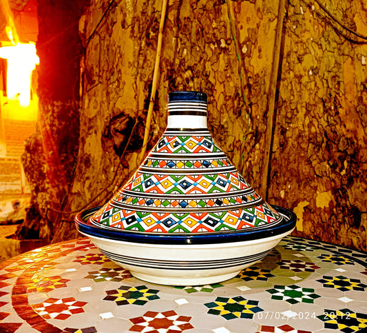 Handcrafted Multicolor Moroccan Serving Tagine – Decorative Ceramic Food Presentation Dish