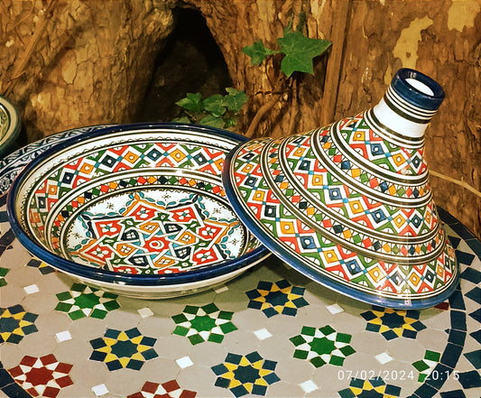 Handcrafted Multicolor Moroccan Serving Tagine – Decorative Ceramic Food Presentation Dish