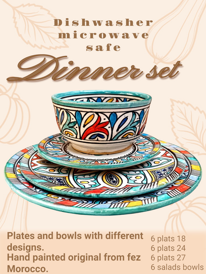 Luxury Multicolor Moroccan Dinnerware Set – Handcrafted Traditional Pottery