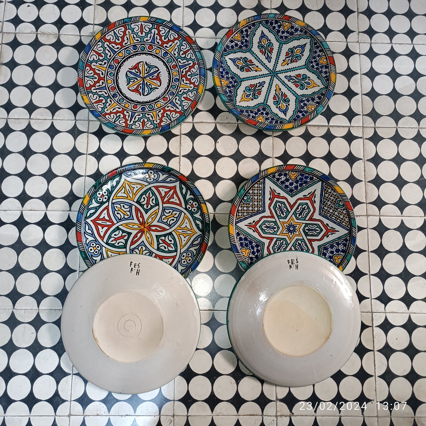 6 dinner plates multicolore dinner set ,handmade and hand painted