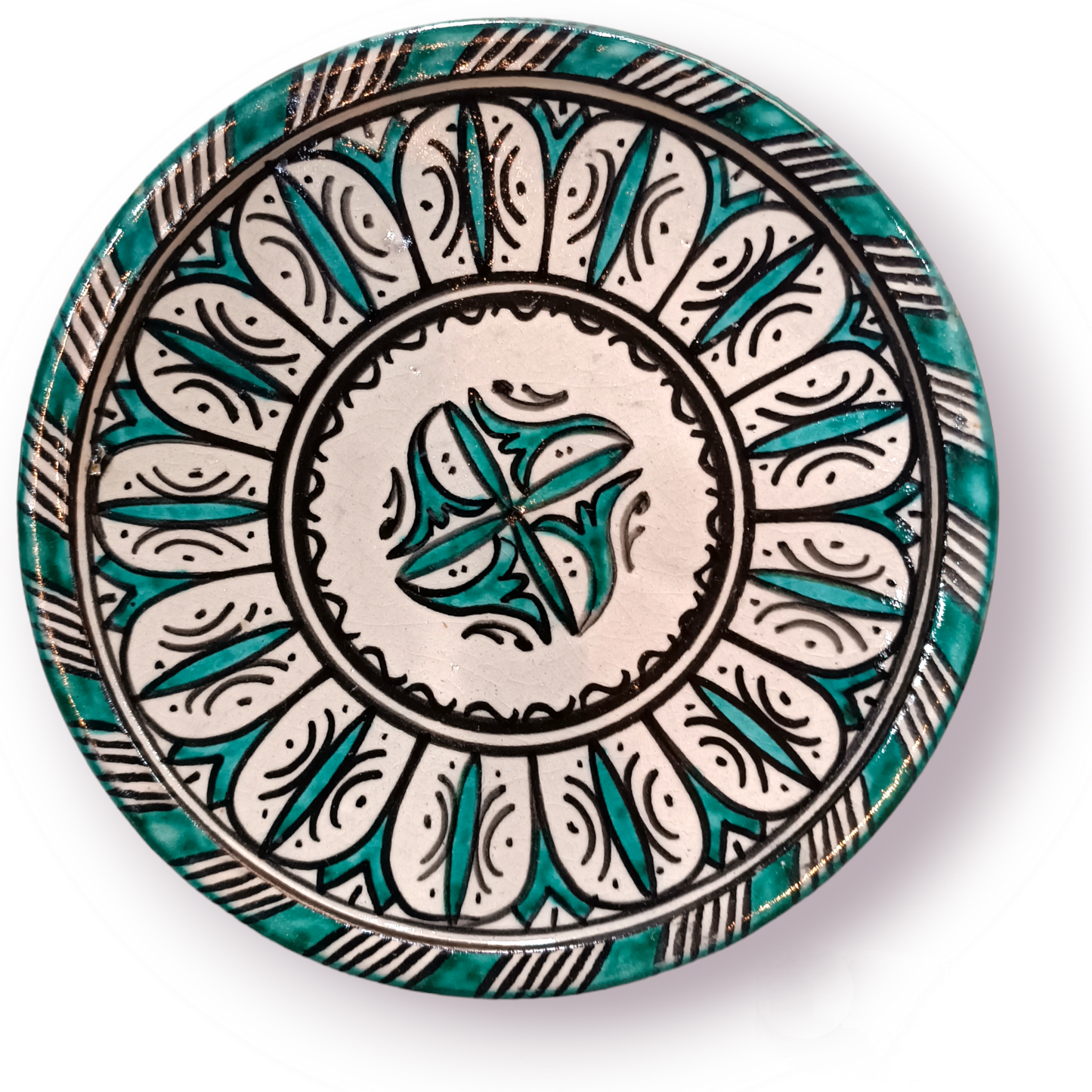 6 dinner plates green and white dinner set ,handmade and hand painted