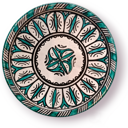 6 dinner plates green and white dinner set ,handmade and hand painted