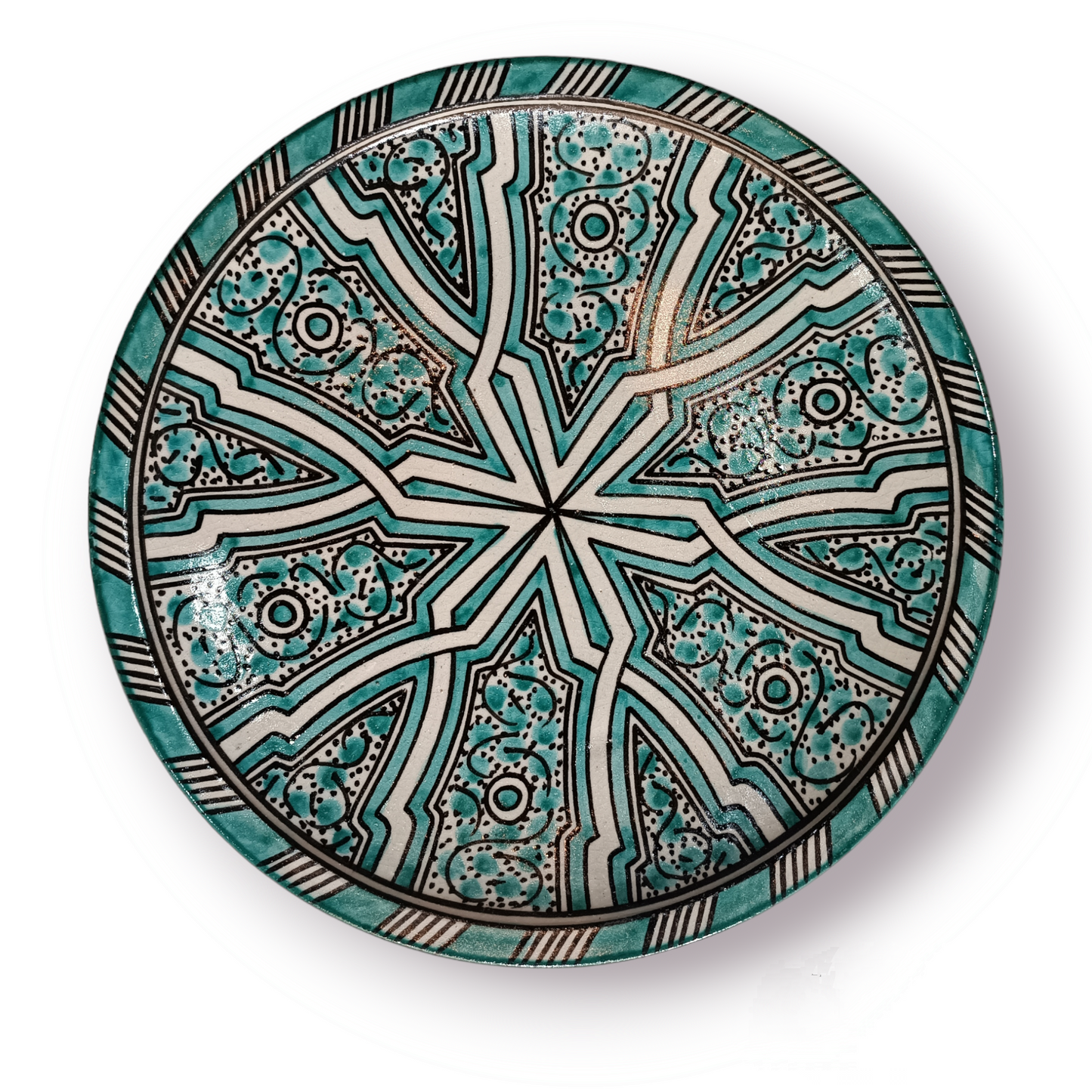 6 dinner plates green and white dinner set ,handmade and hand painted