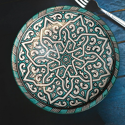 6 dinner plates green and white dinner set ,handmade and hand painted