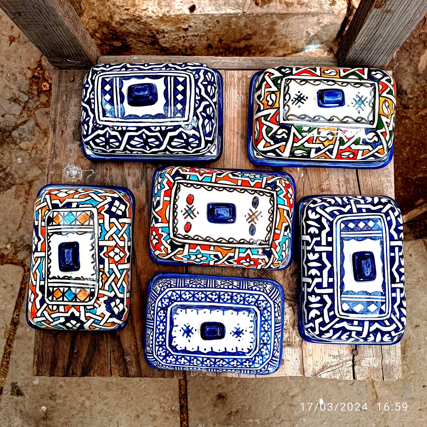 Moroccan Butter & Cheese Dish – White Clay Art from Fez - Hand-Painted