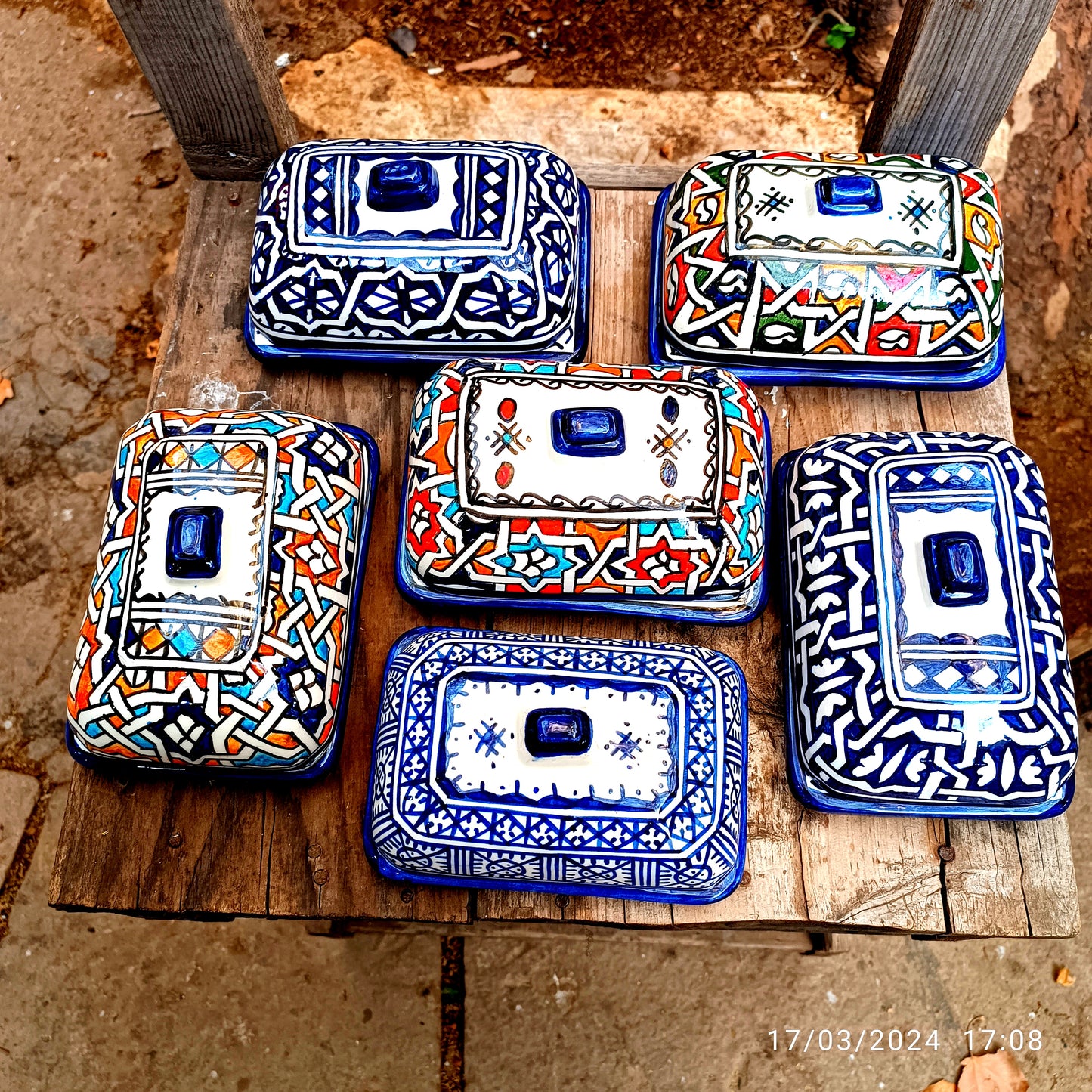 Moroccan Butter & Cheese Dish – White Clay Art from Fez - Hand-Painted