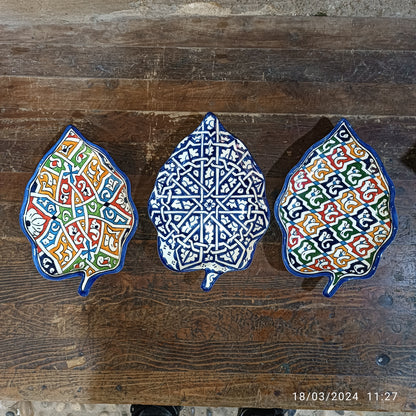 Moroccan plates Leaf-Shaped Ceramic Plate – Traditional Fez Pottery Wall Decor