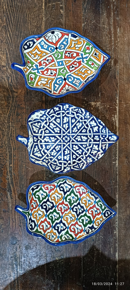 Moroccan plates Leaf-Shaped Ceramic Plate – Traditional Fez Pottery Wall Decor
