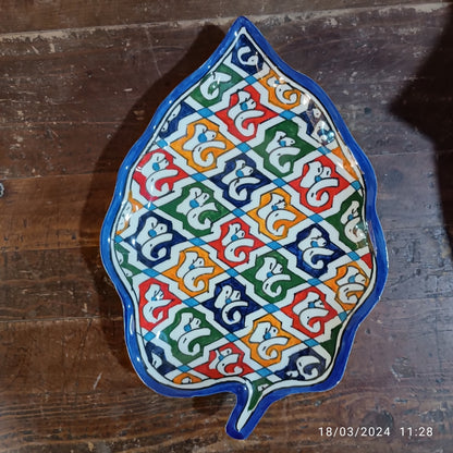 Moroccan plates Leaf-Shaped Ceramic Plate – Traditional Fez Pottery Wall Decor