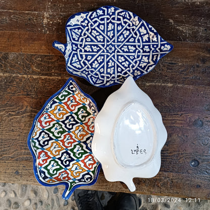 Moroccan plates Leaf-Shaped Ceramic Plate – Traditional Fez Pottery Wall Decor