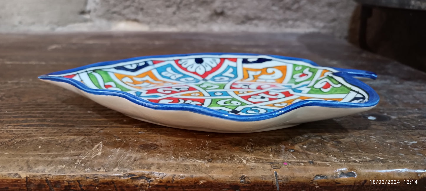 Moroccan plates Leaf-Shaped Ceramic Plate – Traditional Fez Pottery Wall Decor